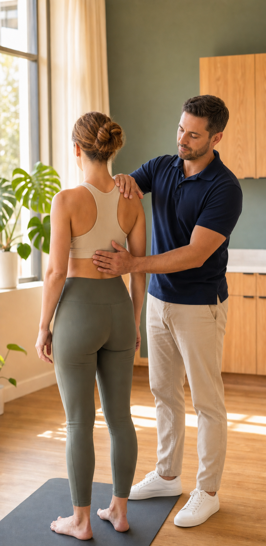 Dr. Sadiq Sheraze performing a hands-on movement and posture assessment with a patient